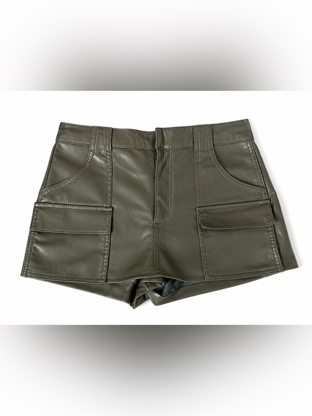 Zara Olive Green Faux Leather Cargo Shorts - Women